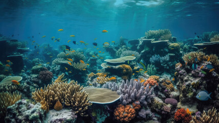 Naklejka na ściany i meble coral reef with fish created with Generative AI technology