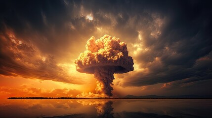 Cataclysm Unleashed: Epic Nuclear Bomb Explosion in the Sky with Monumental Mushroom Cloud: Generative AI