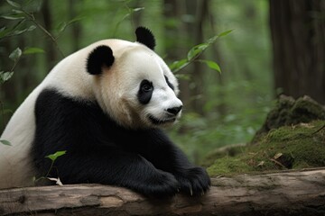 Cute Giant Panda Bear Roaming through a Bamboo Chinese Forest in the Wilds of Asia: Generative AI