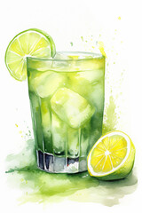 watercolor painting of a jar of lemonade mint and lemon ai generative