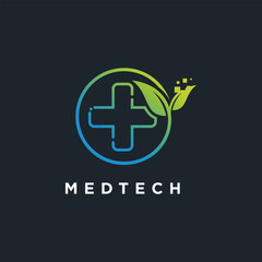 Obraz premium Medical technology logo design vector llustration concept Premium Vector