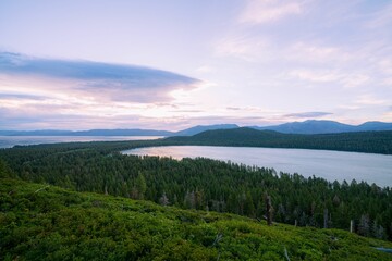 Fototapeta na wymiar Calm lake Tahoe during a sunset