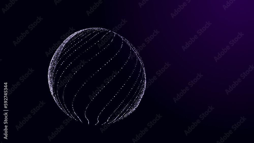 Poster futuristic twisted sphere made of lines and dots. technological background. data transmission networ