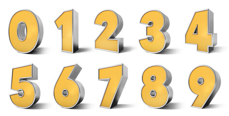 Set of 3d Gold Numbers. Gold Numbers 3d. A to Z Alphabet on white background. 3D rendering	