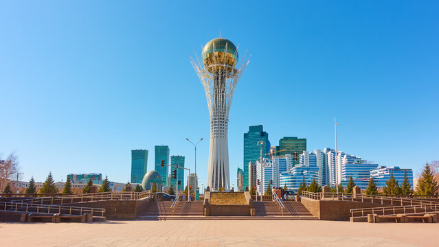 Panoramic view of Astana city with Baiterek