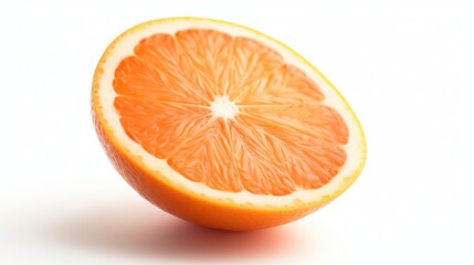 Naklejka na ściany i meble an orange cut in half on a white surface with a white backgrounnd and a white backgrounnd with a white background. generative ai