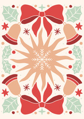 Holiday Poster tile Christmas wall art print xmas bell leaf botanical 70s wall art clipart holly jolly baby card merry tree 