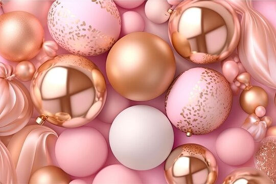 Pink and gold balloon party backdrop in an illustration. Generative AI
