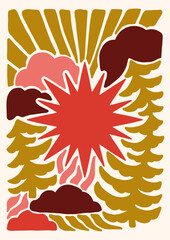 Holiday Poster tile Christmas wall art print xmas bell leaf botanical 70s wall art clipart holly jolly baby card merry tree 