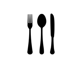 Fork, spoon, knife icon. Dinner service collection. Dinner service - stock vector. Dining silverware flat icon vector design and illustration.