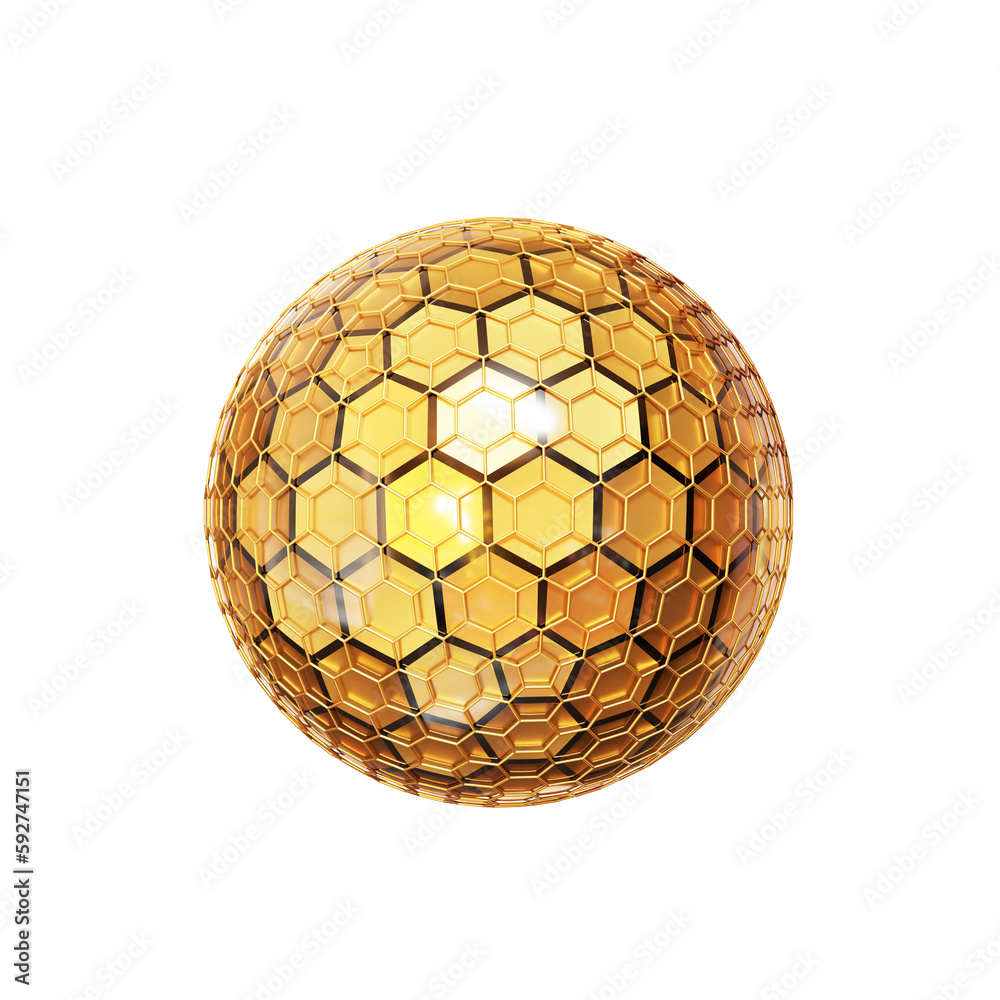 Aufkleber 3d gold shape sphere with grid. metal simple figure for your design on isolated background. 3d rende