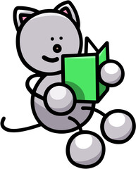 読書をするにゃんまるのイラスト(左右反転バージョン)　猫