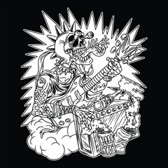 Punk Rocker Black and White Illustration