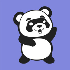 Cute kawaii panda character illustration, vector sticker with pastel color background.