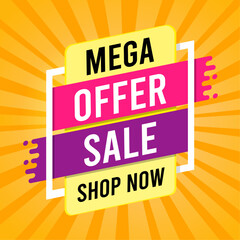 MEGA OFFER SALES BANNER DESIGN YELLOW BACKGROUND 