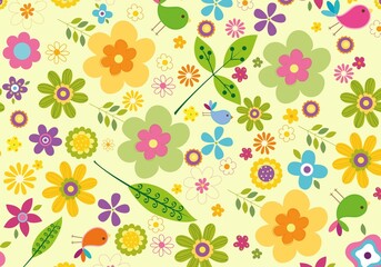 Garden Floral Pattern, Wildflowers, Leaves for background