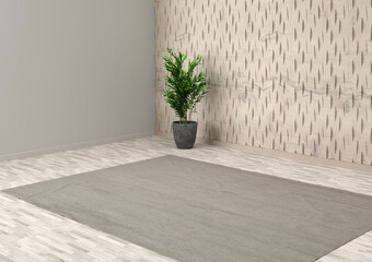 3D render Modern interiors empty room .plant vase. floor parquet. 