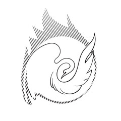 Firebird - Black and white sketch, vector logo
