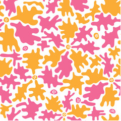 Contemporary matisse art modern abstract seamless repeat pattern liquid shape pastel color orange and pink surface design. Fashion fabric textile print vector graphic trendy and minimal 