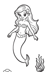 Coloring page of cute mermaid on white background - 592749597