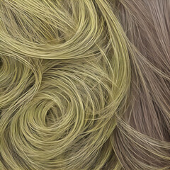 Illustration of blond curly hair in two shades. Back view hairstyle with long wavy hair. The image was created using generative AI.