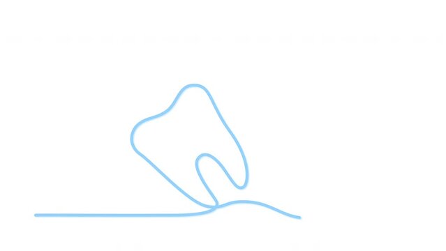 Tooth outline self drawing animation. Line art, luma matte, alpha channel.	Blue color. 