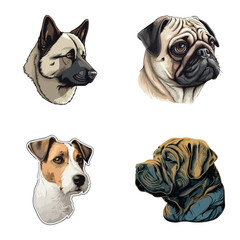 Dog Stickers Flat Icon Set Isolated On White Background