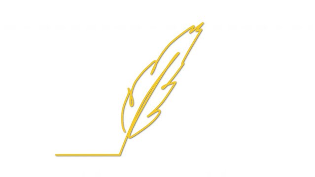 Feather, quill outline self drawing animation. Line art, luma matte, alpha channel.	Golden yellow color.