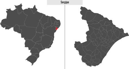 map of Sergipe state of Brazil - obrazy, fototapety, plakaty