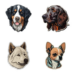 Dog Stickers Flat Icon Set Isolated On White Background