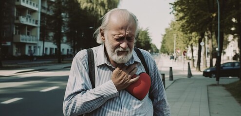 Distressed Senior Experiencing a heart attack in a street