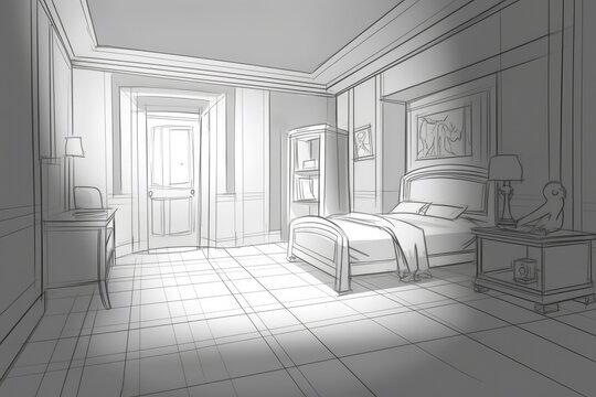 a white and gray interior backdrop of a lovely bedroom,. Generative AI