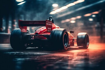 Red Race Car in Motion Blur. Generative AI