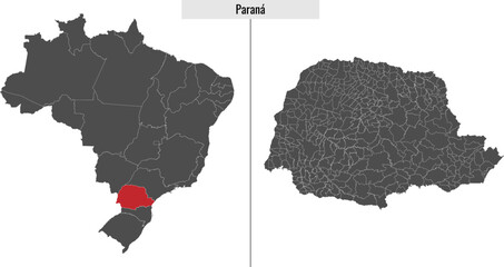 map of Parana state of Brazil - obrazy, fototapety, plakaty