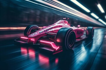 Pink Race Car in Motion Blur with Wheels Leaving Trails of Motion Blur. Generative AI