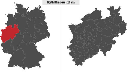 map of North Rhine-Westphalia state of Germany