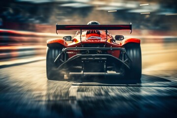 Plakat Red Race Car in Motion Blur. Generative AI
