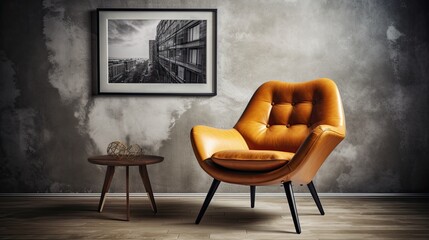 Stylish Home Living with a Modern Armchair on a Concrete Floor: An Inviting and Comfortable Design for Any Room: Generative AI