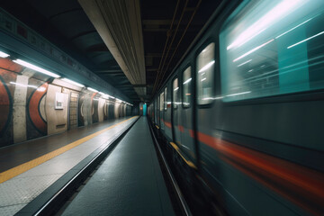 Modern high speed train with motion blur. Generative AI
