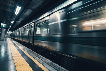 Fast moving subway train, motion effect. Generative AI