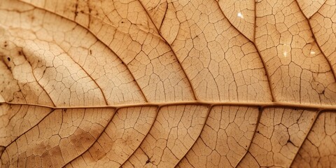 Close up of fiber structure of dry leaves texture background, autumn season, generative ai