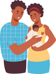 Cute ethnic black  family with newborn
