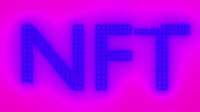 Holographic Neon Blue NFT Inscription Animation. NFT CryptoArt Sign. NFT Metaverse Concept. 4K