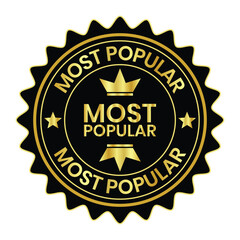most popular badge golden color, ribbons, label, icon, stamp, seal, sticker, typography, lettering, most popular emblem icon design vector illustration