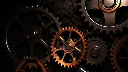 Gear wheel background banner wallpaper with empty space for copy text, engineering mechanics in industry sector.