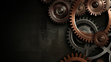 Gear wheel background banner wallpaper with empty space for copy text, engineering mechanics in industry sector.