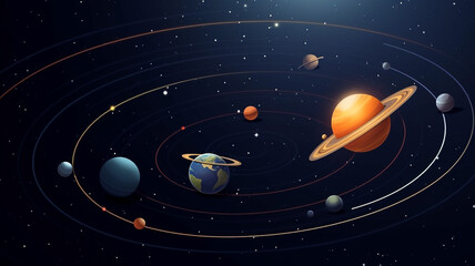 Solar system deep space planets and sun, background banner or wallpaper illustration. - obrazy, fototapety, plakaty