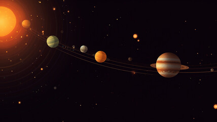 Solar system deep space planets and sun, background banner or wallpaper illustration.