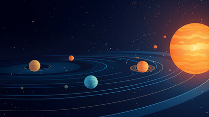 Solar system deep space planets and sun, background banner or wallpaper illustration. © Visual Studio