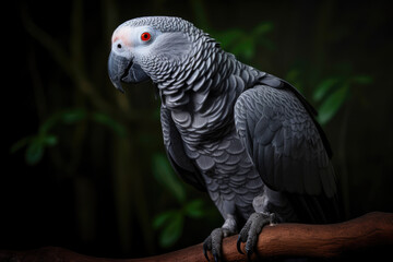 Grey Parrot perched on a branch. Generative AI